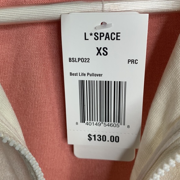 L*Space Best Life Crop Pullover Half Zip TerryCloth Pink Ivory Top NEW Sz XS - Picture 8 of 13